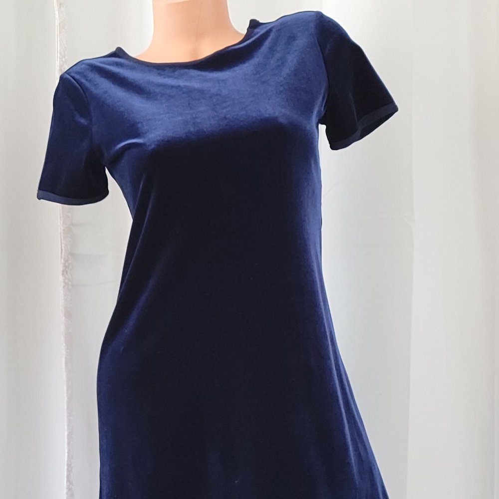 Carol Little Blue Velvet Short-Sleeve Dress